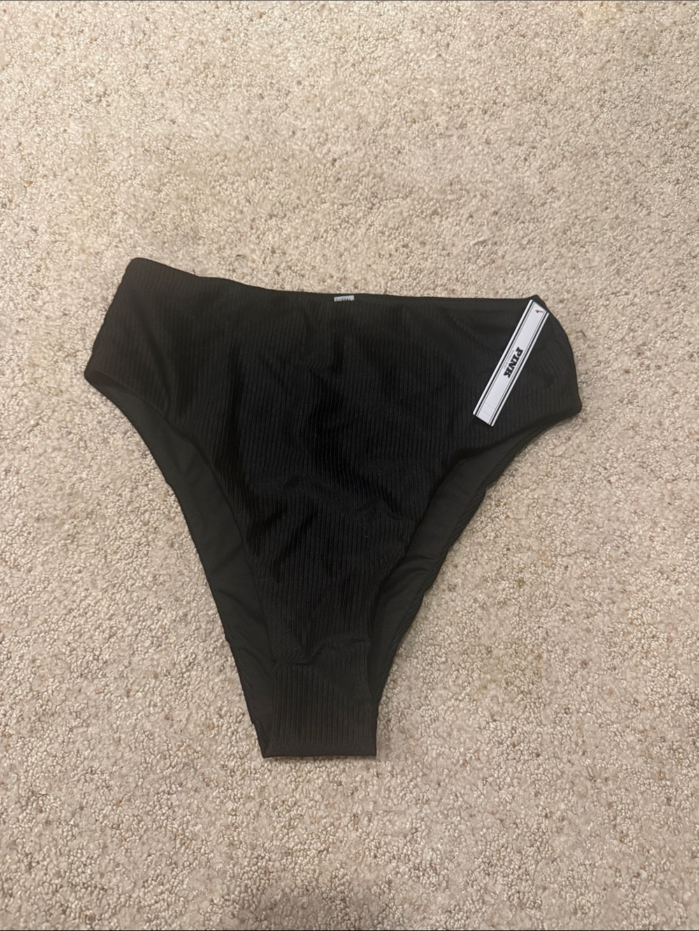 NWT PINK Victoria's Secret Black Ribbed High-Waist Bikini Bottom - Medium
